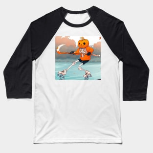 Ice Hockey playing skeleton Halloween Digital Art Funny Baseball T-Shirt